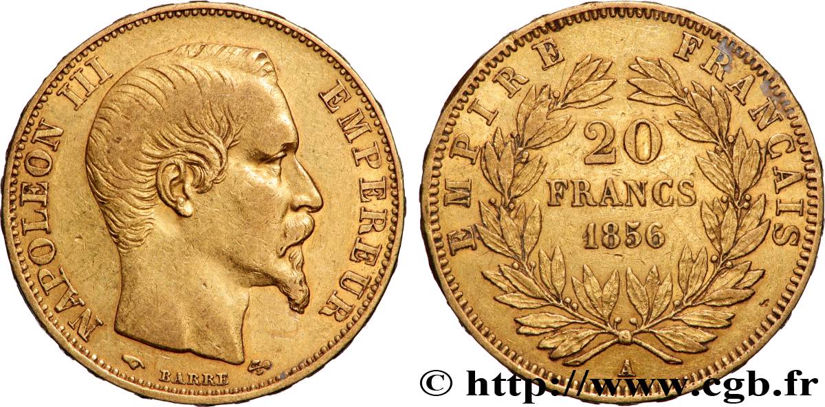 20 francs or Napoléon III, tête nue 1856 Paris F.531/9 XF 