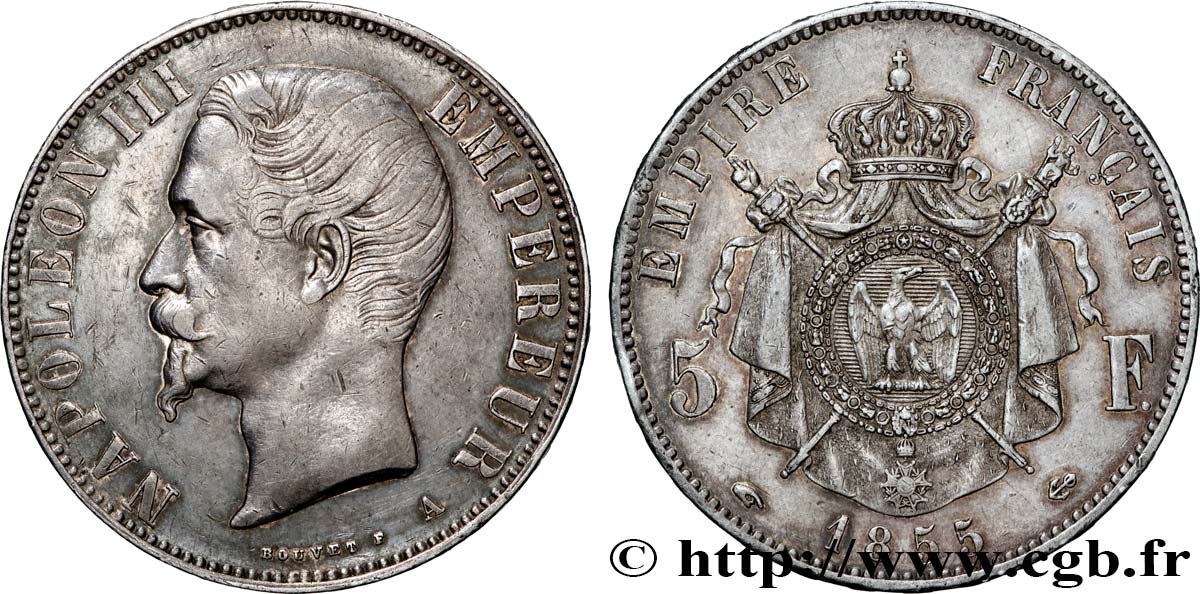 5 francs Napoléon III, tête nue 1855 Paris F.330/3 TTB 