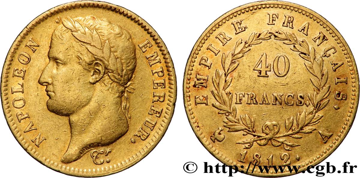 40 francs or Napoléon tête laurée, Empire français 1812 Paris F.541/9