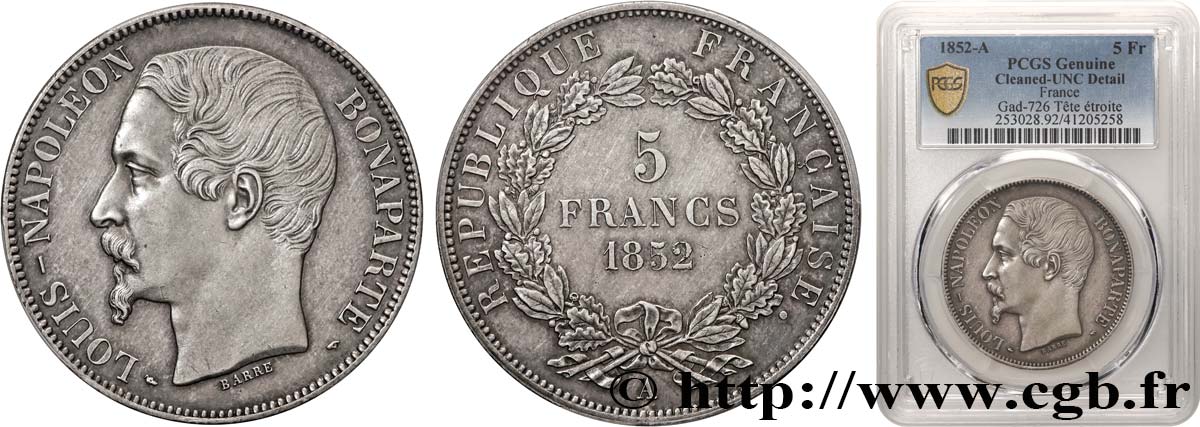 5 francs Louis-Napoléon, 1er type 1852 Paris F.329/1 SUP+ PCGS