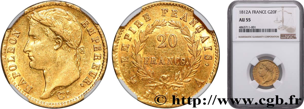 20 francs or Napoléon, tête laurée, Empire français 1812 Paris F.516/22 SUP55 NGC
