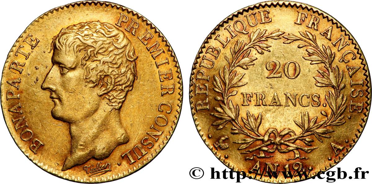 20 francs or Bonaparte Premier Consul 1804 Paris F.510/2 AU 