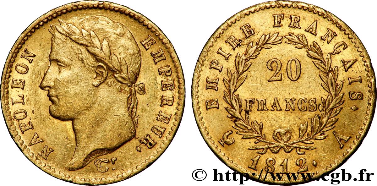 20 francs or Napoléon, tête laurée, Empire français 1812 Paris F.516/22 AU 