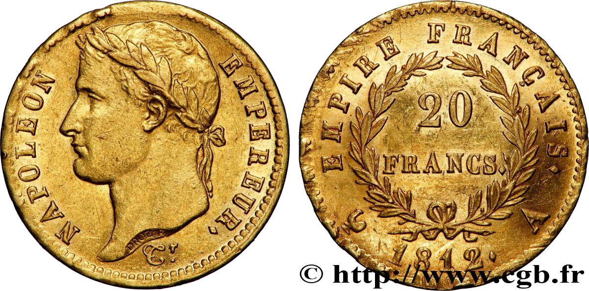 20 francs or Napoléon, tête laurée, Empire français 1812 Paris F.516/22 TTB+ 
