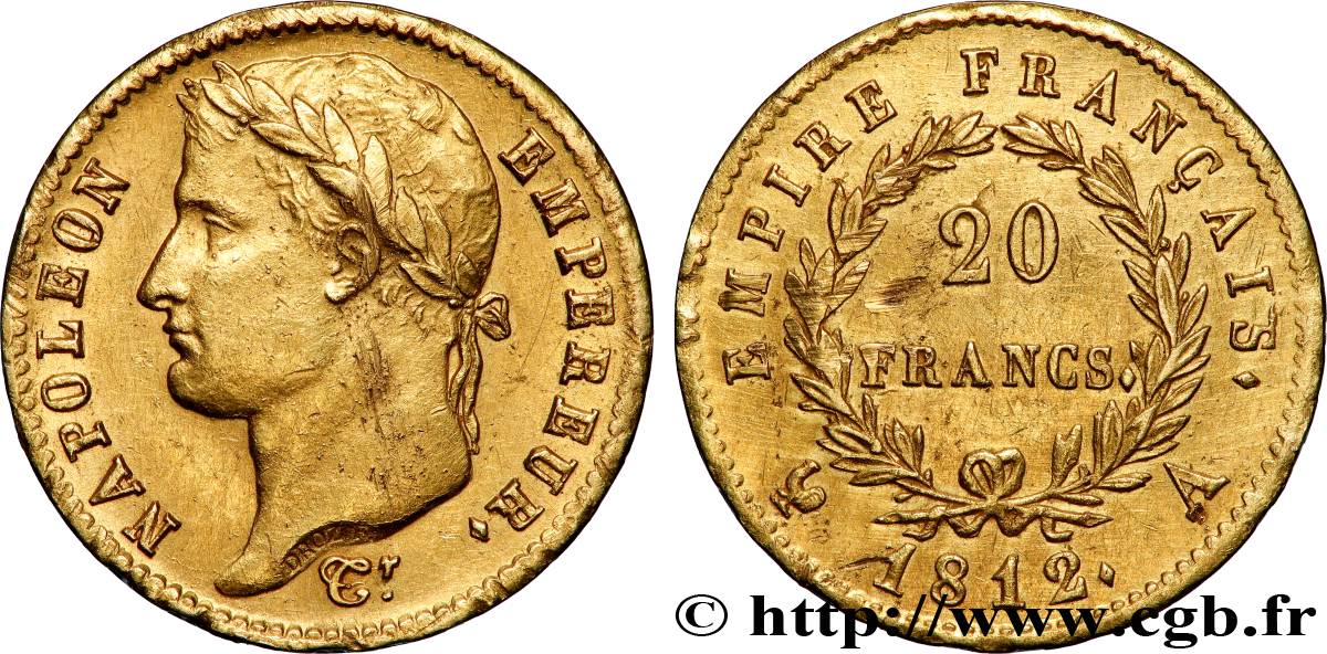 20 francs or Napoléon, tête laurée, Empire français 1812 Paris F.516/22 TTB+ 