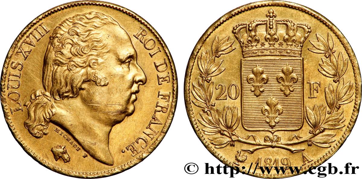 20 francs or Louis XVIII, tête nue 1819 Paris F.519/15 MS 