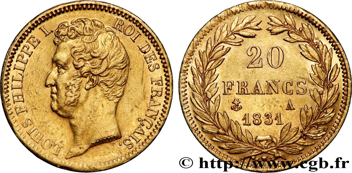 20 francs or Louis-Philippe, Tiolier, tranche inscrite en creux 1831 Paris F.524/2 AU 