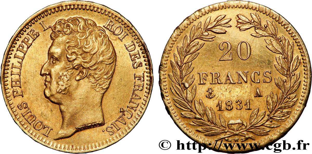 20 francs or Louis-Philippe, Tiolier, tranche inscrite en relief 1831 Paris F.525/2 TTB+ 
