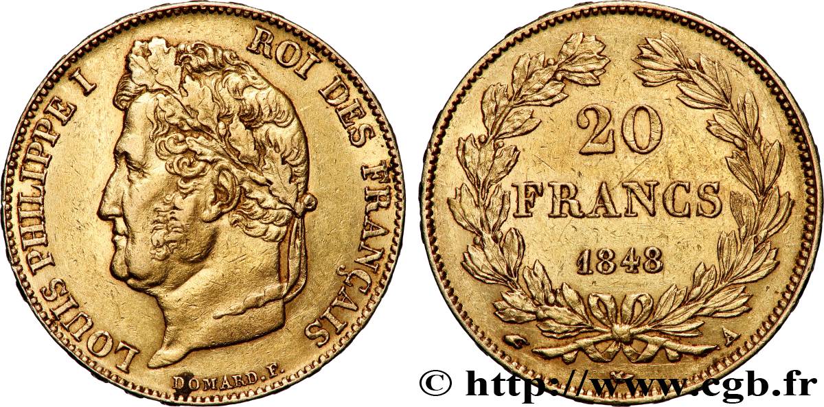 20 francs or Louis-Philippe, Domard 1848 Paris F.527/38 XF 