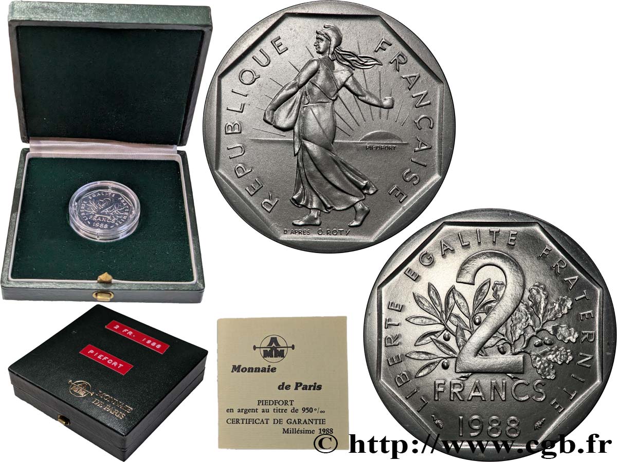 Piéfort Argent de 2 francs Semeuse 1988 Pessac GEM.123 P2 MS 