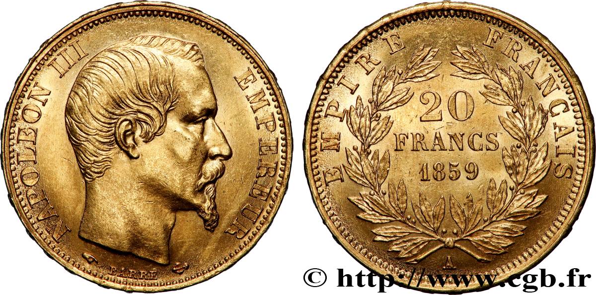 20 francs or Napoléon III, tête nue 1859 Paris F.531/15 MS 