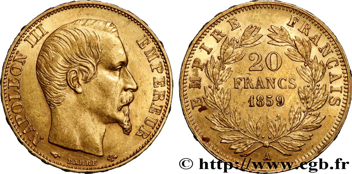 20 francs or Napoléon III, tête nue 1859 Paris F.531/15 SUP 
