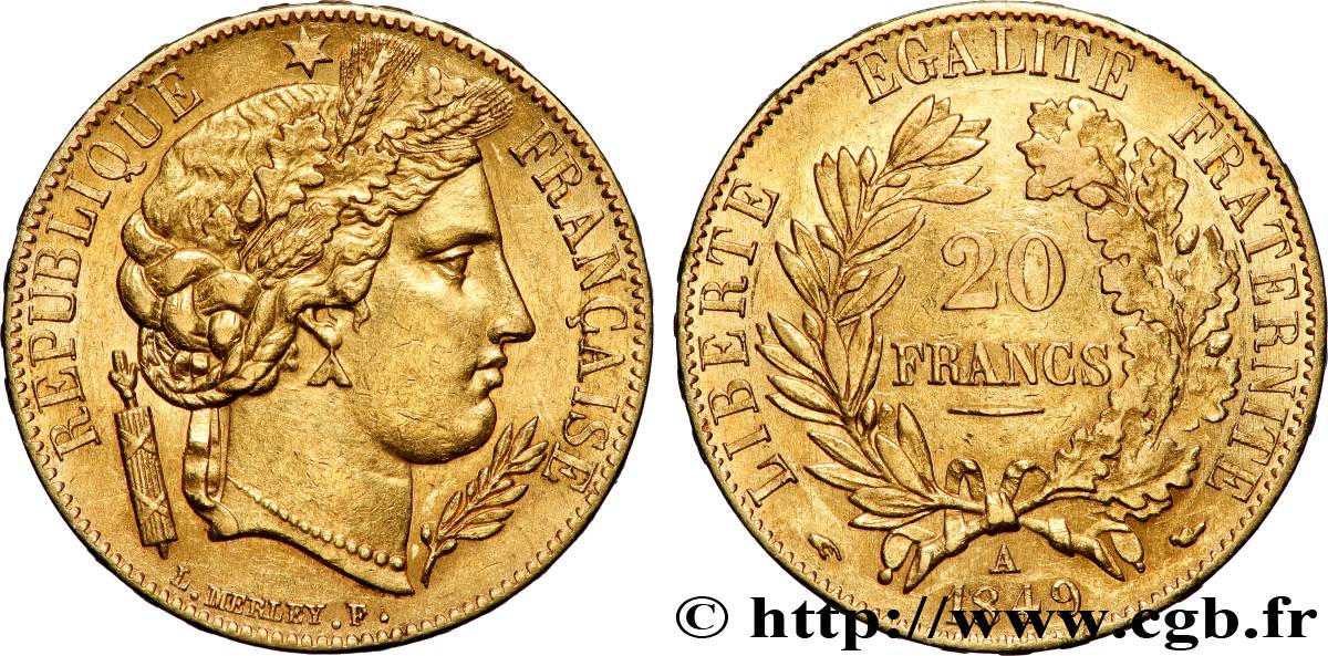 20 francs or Cérès 1849 Paris F.529/1 EBC 
