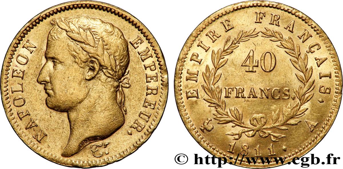 40 francs or Napoléon tête laurée, Empire français 1811 Paris F.541/6 TTB 