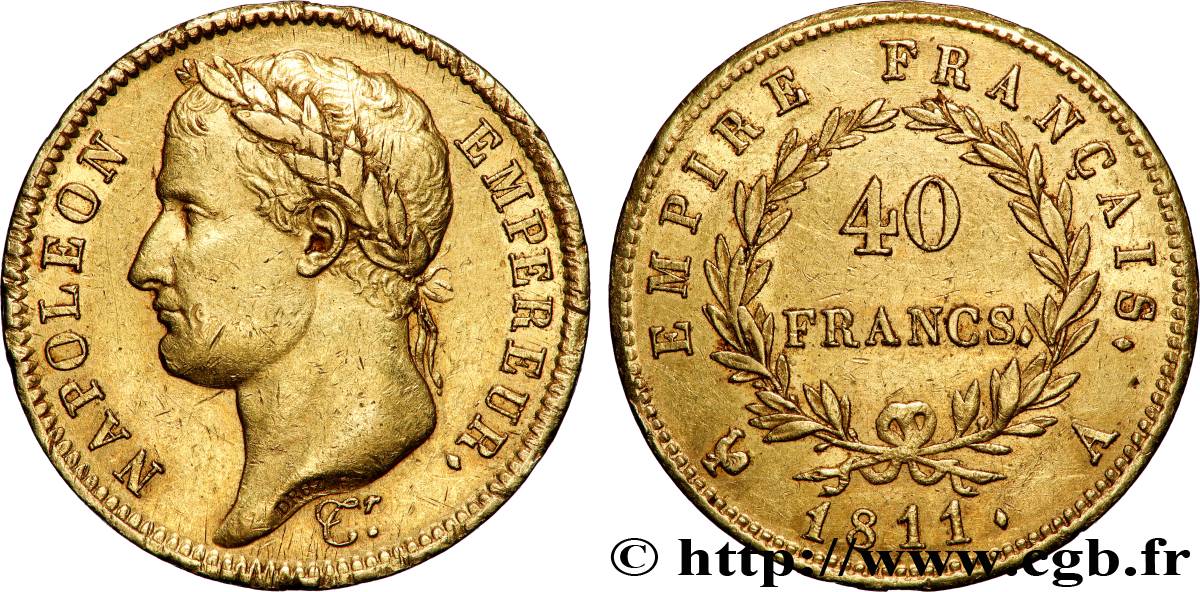 40 francs or Napoléon tête laurée, Empire français 1811 Paris F.541/6 TTB 