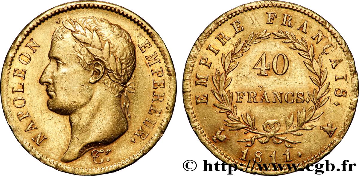 40 francs or Napoléon tête laurée, Empire français 1811 Paris F.541/7 AU 