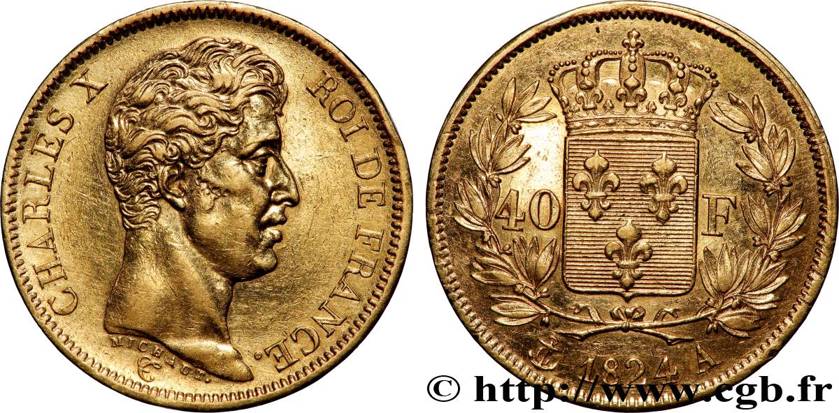 40 francs or Charles X, 1er type 1824 Paris F.543/1 TTB+ 