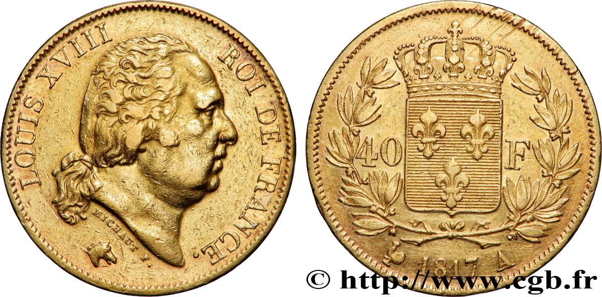 40 francs or Louis XVIII 1817 Paris F.542/6 XF 
