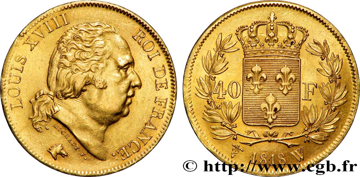 40 francs or Louis XVIII 1818 Lille F.542/8 SUP 