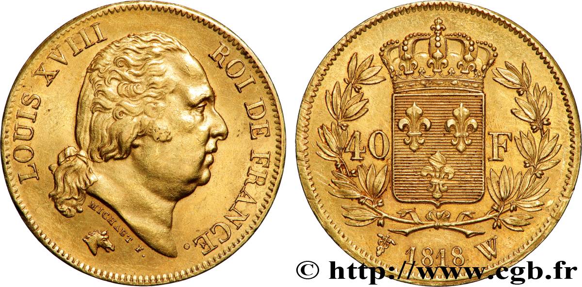 40 francs or Louis XVIII 1818 Lille F.542/8 SUP 