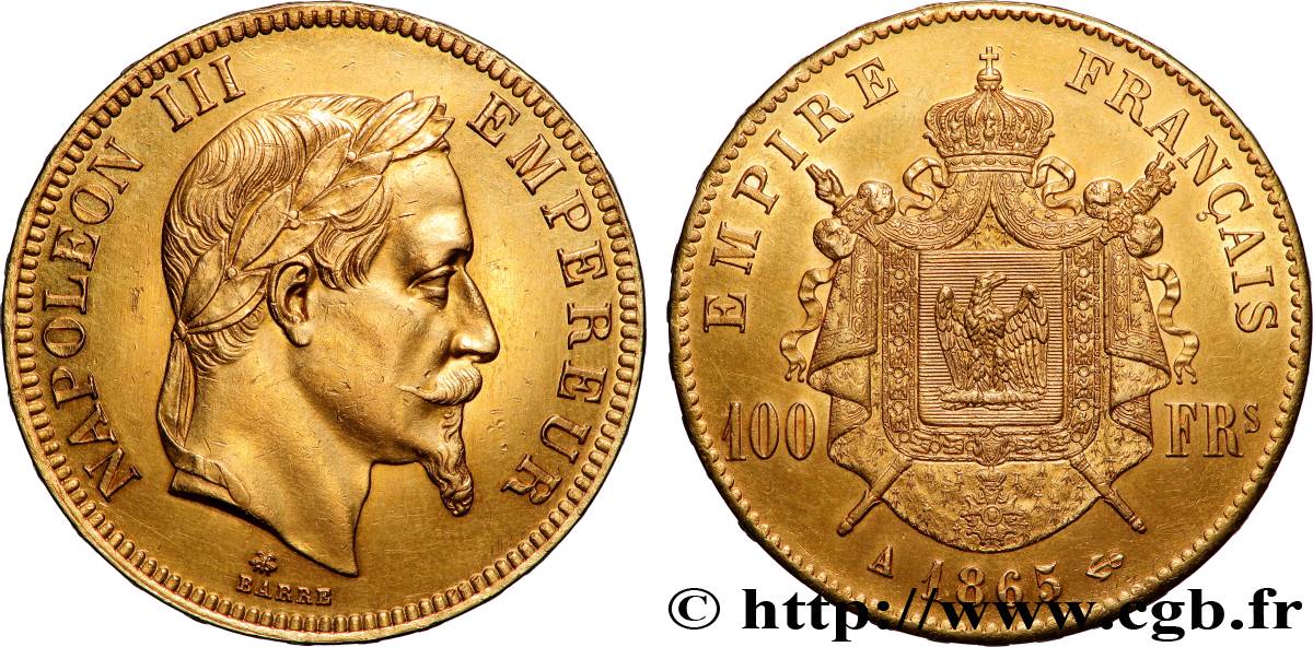 100 francs or Napoléon III, tête laurée 1865 Paris F.551/5 MS 