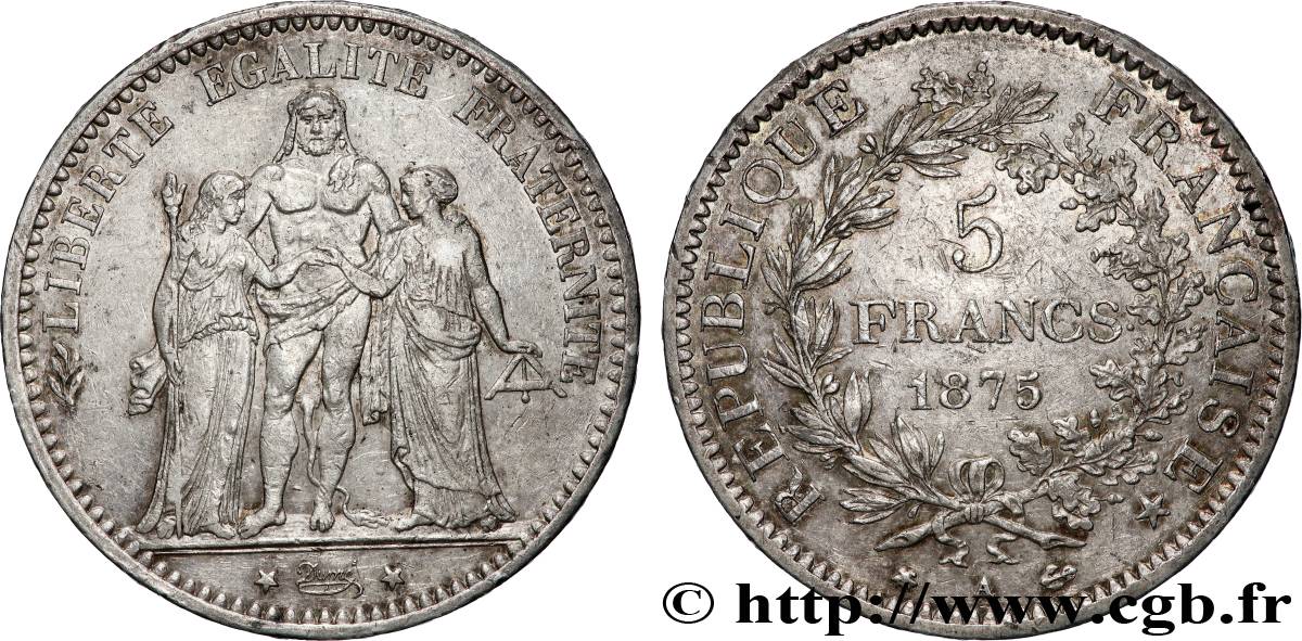 5 francs Hercule, petit A 1875 Paris F.334/15 TTB 