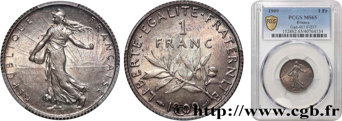 1 franc Semeuse 1909 Paris F.217/14 FDC65 PCGS