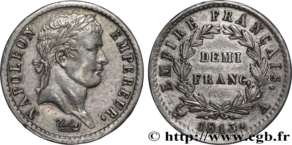 Demi-franc Napoléon Ier tête laurée, Empire français 1813 Paris F.178/49 TTB+ 