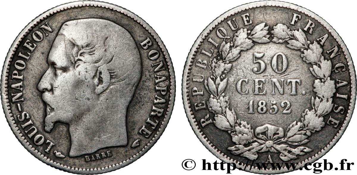 50 centimes Louis-Napoléon 1852 Paris F.185/1 S 