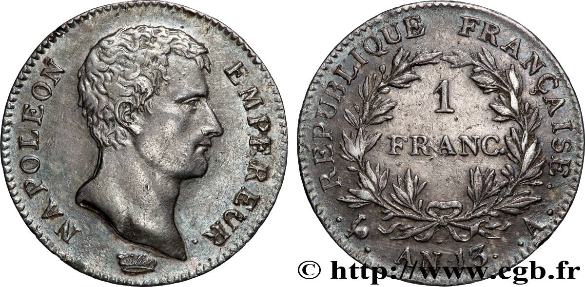 1 franc Napoléon Empereur, Calendrier révolutionnaire 1805 Paris F.201/14 TTB+ 