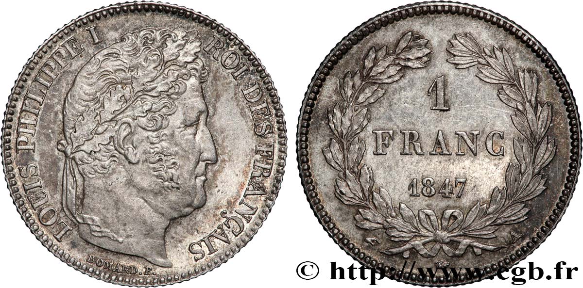 1 franc Louis-Philippe, couronne de chêne 1847 Paris F.210/110 SUP58 