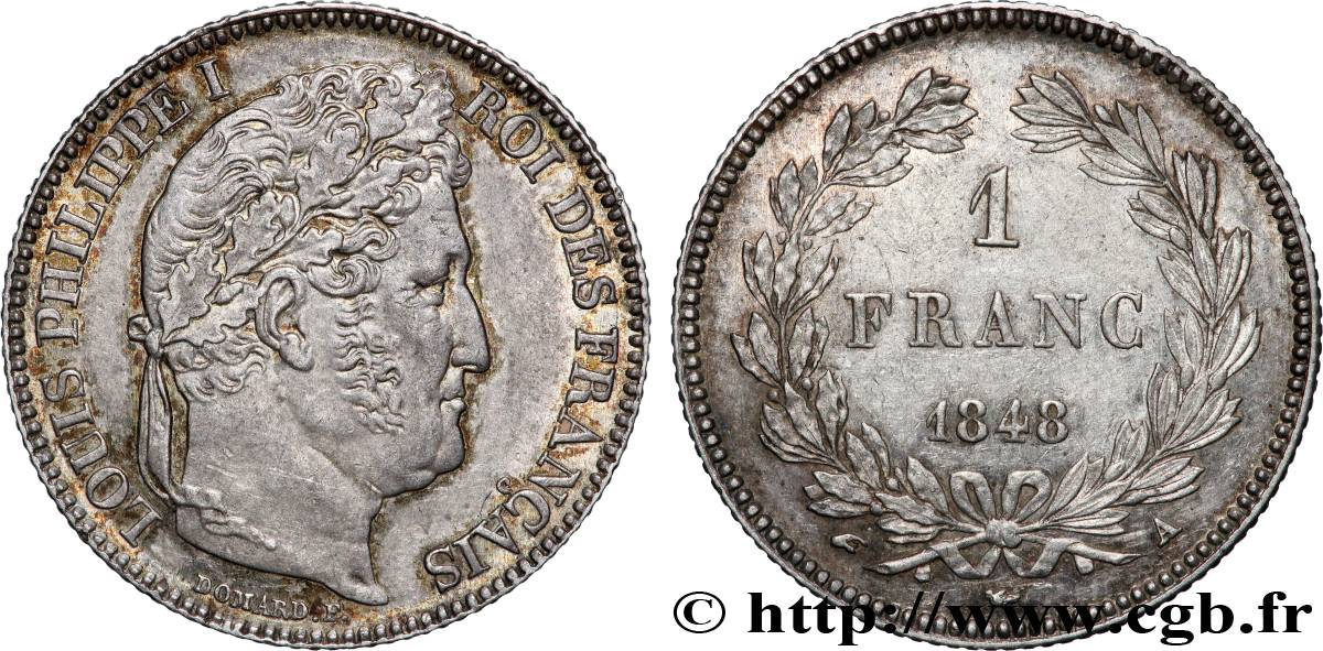 1 franc Louis-Philippe, couronne de chêne 1848 Paris F.210/113 SUP55 