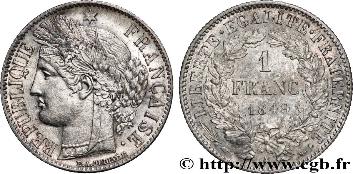 1 franc Cérès, IIe République 1849 Paris F.211/1 AU 