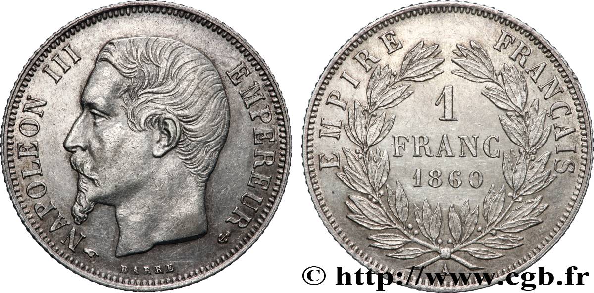 1 franc Napoléon III, tête nue 1860 Paris F.214/14 SUP 