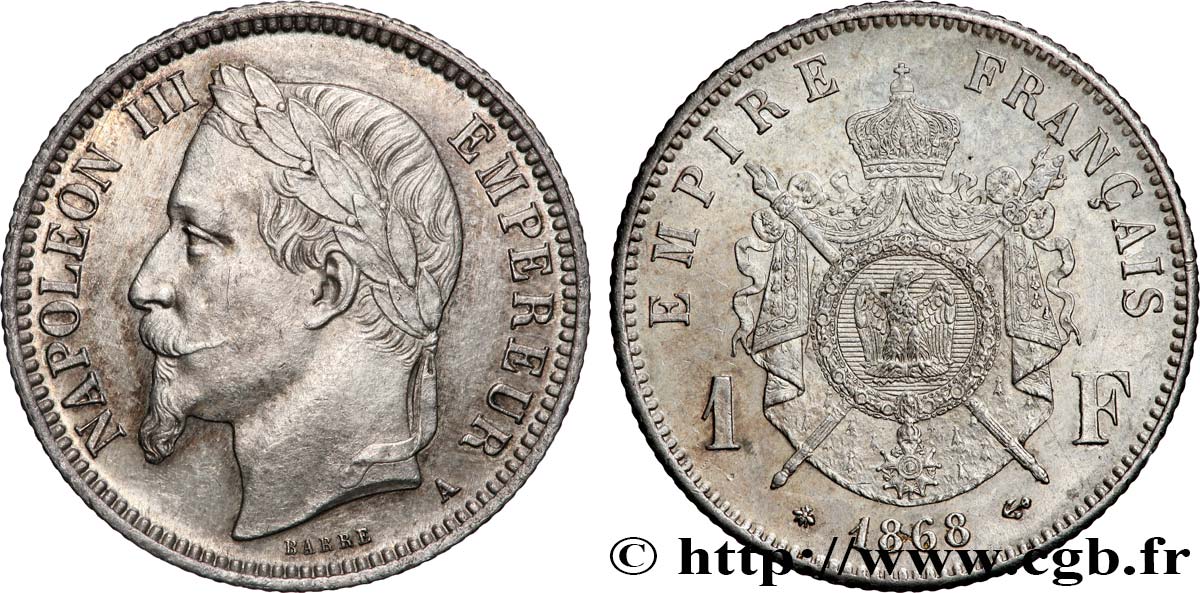 1 franc Napoléon III, tête laurée 1868 Paris F.215/10 SUP 