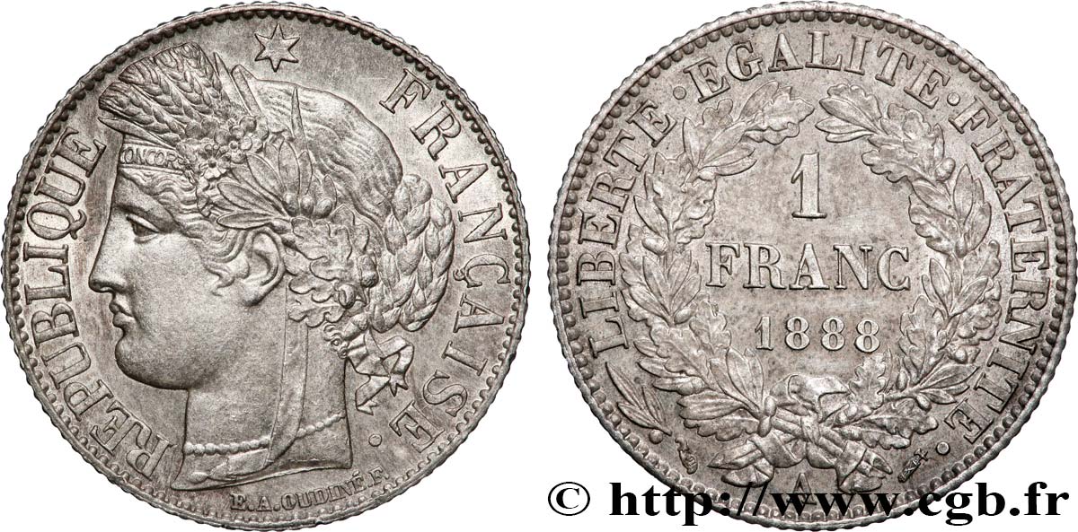 1 franc Cérès, Troisième République 1888 Paris F.216/10 SPL63 