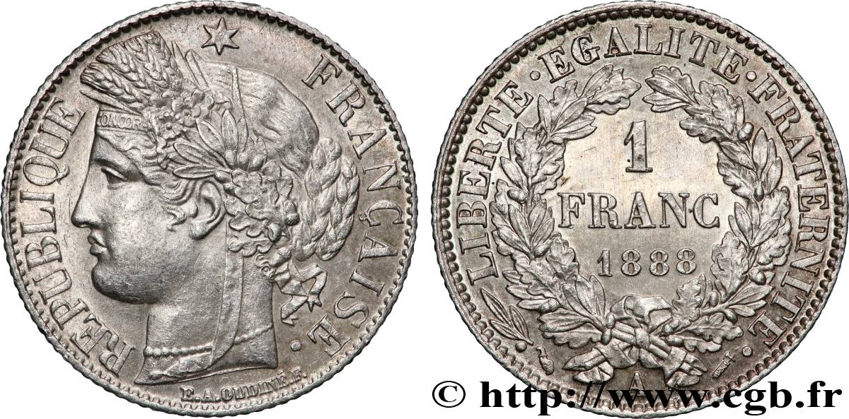1 franc Cérès, Troisième République 1888 Paris F.216/10 SPL63 