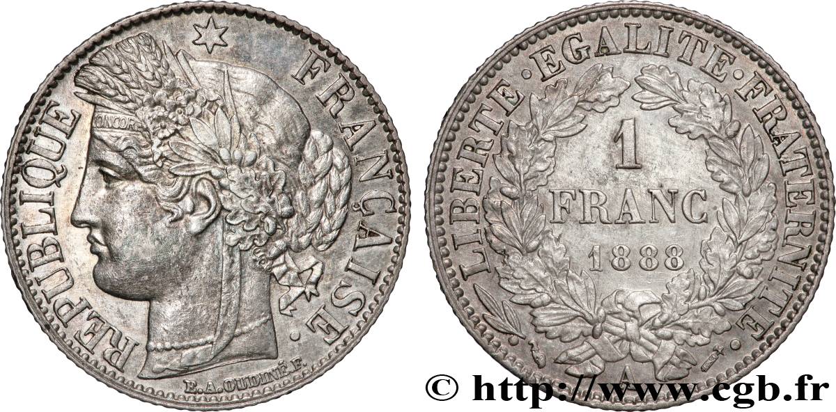 1 franc Cérès, Troisième République 1888 Paris F.216/10 SUP+ 