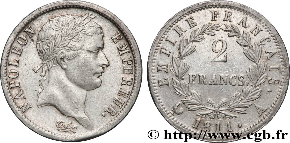 2 francs Napoléon Ier tête laurée, Empire français 1811 Paris F.255/24 TTB+ 