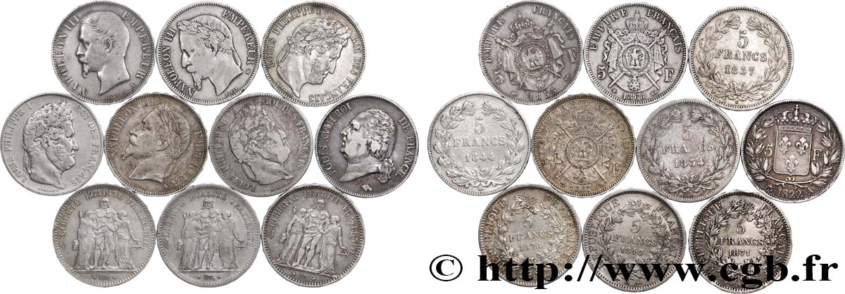 Lot de dix écus de 5 francs n.d.  F.-/ TB 