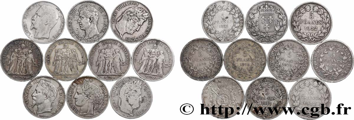 Lot de dix écus de 5 francs n.d.  F.-/ TB 