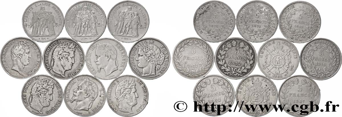 Lot de dix écus de 5 francs n.d.  F.-/ TB 