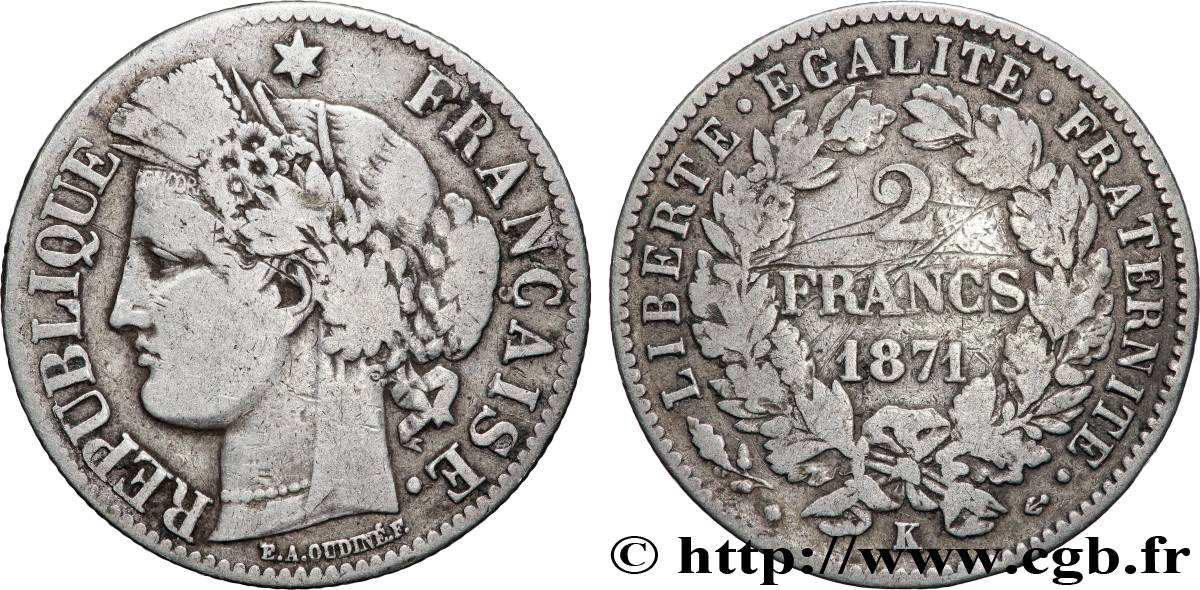 2 francs Cérès, avec légende 1871 Bordeaux F.265/6 B+ 