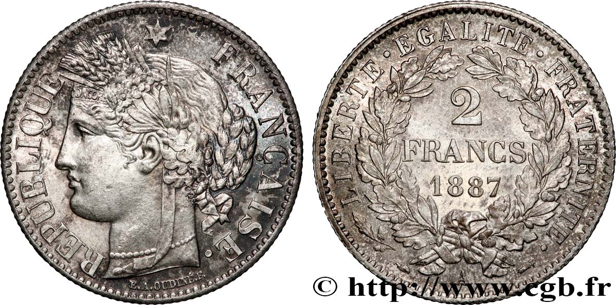 2 francs Cérès, avec légende 1887 Paris F.265/13 MS64 