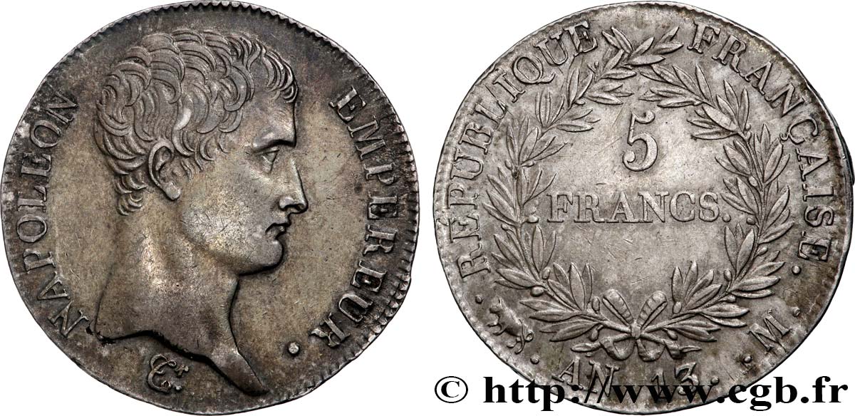 5 francs Napoléon Empereur, Calendrier révolutionnaire 1805 Toulouse F.303/13 AU 