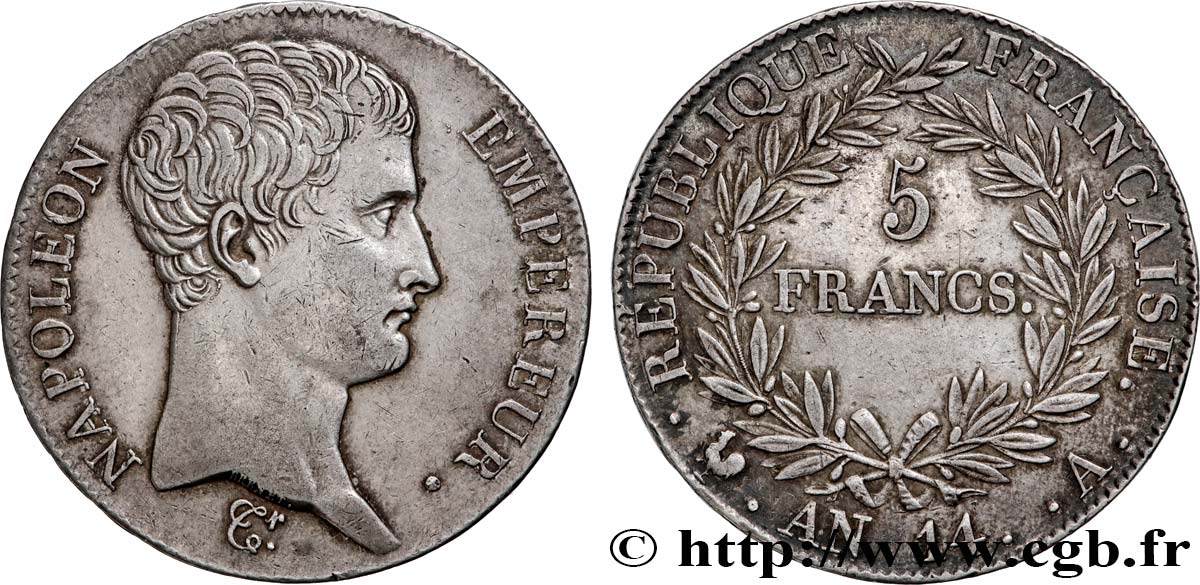 5 francs Napoléon Empereur, Calendrier révolutionnaire 1805 Paris F.303/19 TTB+ 