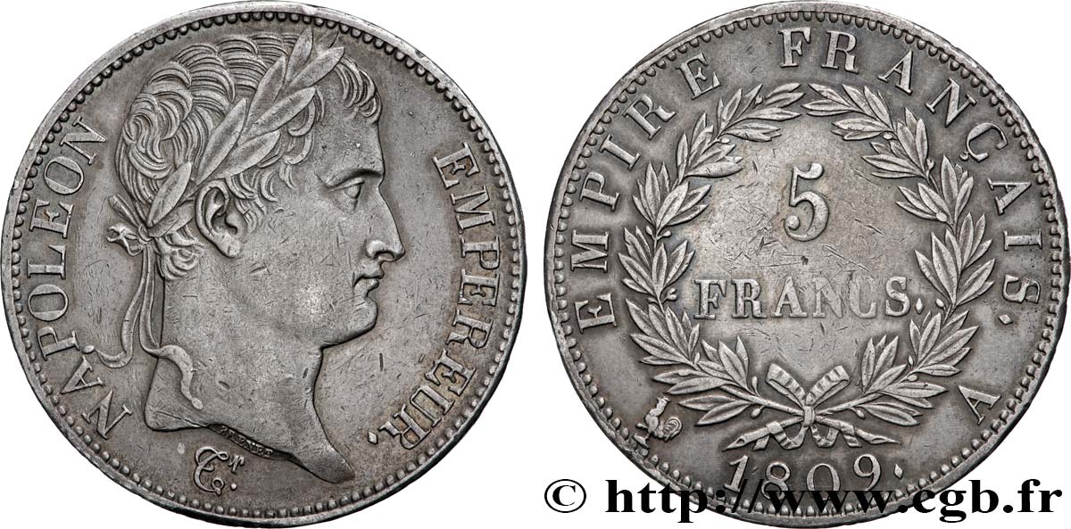 5 francs Napoléon Empereur, Empire français 1809 Paris F.307/1 TTB+ 