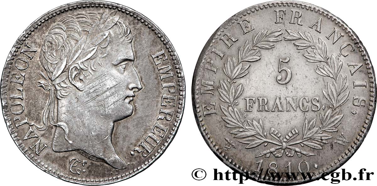 5 francs Napoléon Empereur, Empire français 1810 Lille F.307/26 AU 