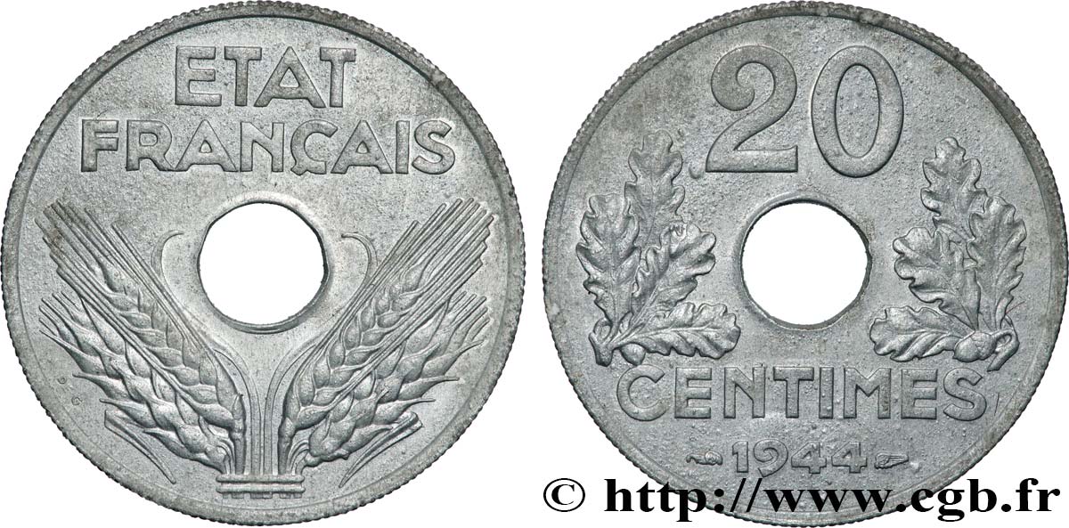 20 centimes État français, légère 1944  F.153A/2 MS 