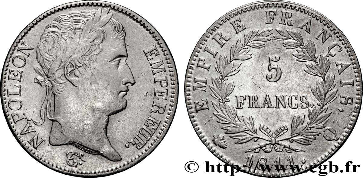 5 francs Napoléon Empereur, Empire français 1811 Perpignan F.307/37 AU 